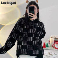 Laz Nigori เสื้อสเวตเตอร์ถักวงกลมสีดำสำหรับผู้หญิงใหม่เสื้อสเวตเตอร์ถักไหมพรมหลวม