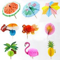 20pcs Hawaii Cake Topper Honeycomb Flamingo Coconut Cupcake Toppers for Hawaii Summer Pool Wedding Birthday Party Decorations