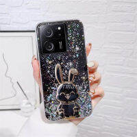 เคสใส่โทรศัพท์ใหม่สำหรับ Xiaomi Mi 13T Pro 13 Lite 13Pro 5G 2023 Starry Sky เคสมือถือใสแวววาวพร้อมก้านดึงกระต่ายน่ารักเคสกันกระแทกนุ่ม TPU Silicagel