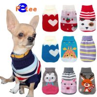 Winter Cartoon Cat Dog Clothes Warm Christmas Sweater For Small Yorkie Pet Clothing Coat Knitting Crochet Cloth XS-3XL