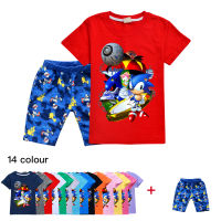 Sonic The Hedgehog เสื้อยืดกางเกงขาสั้นชุดเด็กชายหญิงแขนสั้นฤดูร้อนเด็กการ์ตูนอะนิเมะผ้าฝ้าย TShirt ใหม่สั้นกางเกงน่ารัก718