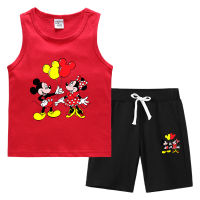 Mickeys Minnies ชายหญิง Tank Top กางเกงขาสั้นชุด2022เด็กใหม่การ์ตูนผ้าฝ้ายฤดูร้อนสวมใส่ถัง Casual Bottoming เสื้อ Set