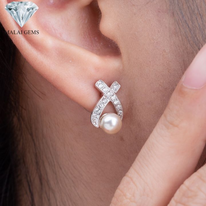 malai-gems-ต่างหูมุก-เงินแท้-silver-925-เพชรสวิส-cz-เคลือบทองคำขาว-รุ่น-21001579-แถมกล่อง-ต่างหูเพชร-ต่างหูเงินแท้