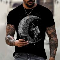 Summer hot-selling fashion mens high-quality loose T-shirts Funny design Astronaut print mens tops T-shirts Cool mens t-shirt