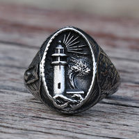 Vintage Nautical Lighthouse ไวกิ้งแหวนผู้ชาย316L สแตนเลส Nautical Amulet Signet แหวน Nordic Peace Amulet เครื่องประดับ Gift