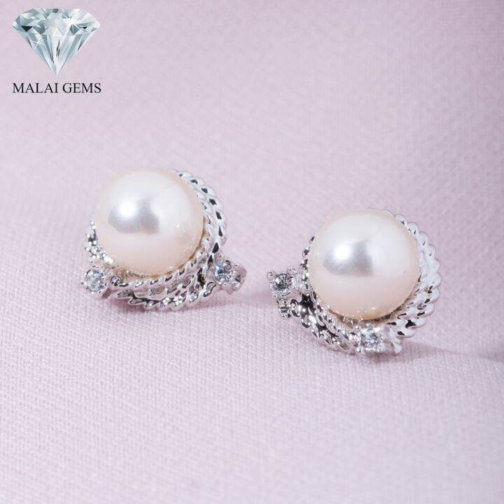 malai-gems-ต่างหูมุก-เงินแท้-silver-925-เพชรสวิส-cz-เคลือบทองคำขาว-รุ่น-11004306-แถมกล่อง-ต่างหูเพชร-ต่างหูเงินแท้