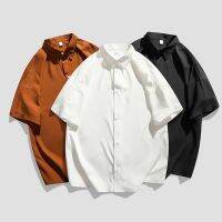 HOT14★Summer Short Sleeve Shirt Men Loose Cal Shirt Solid Colour Jacket