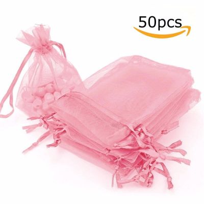 50Pcs Organza Bag Jewelry Packaging Gift Candy Wedding Party Goodie Packing Favors Pouches Drawable Bags Present Sweets Pouches