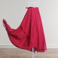 COD ₪◊ vffe899 Women Long Chiffon Ballet Skirts Adult Ballroom Dance Skirt Black Burgundy Ballet Costume Waist Tie Dress