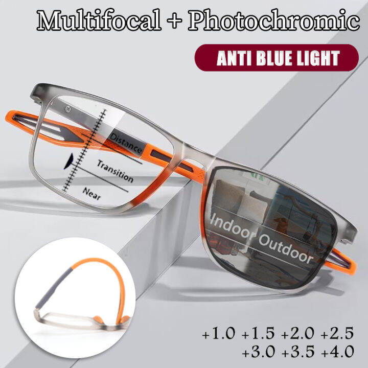 3in1 Photochromic Multifocal Reading Glasses Progressive Look Far And Near Eyeglasses Men Sport