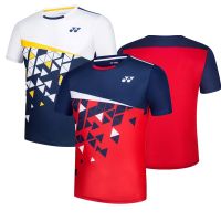 shot goods Adults Badminton Shirt 028A Red White Sports T-Shirt Mens Badminton Jersey M-4XL