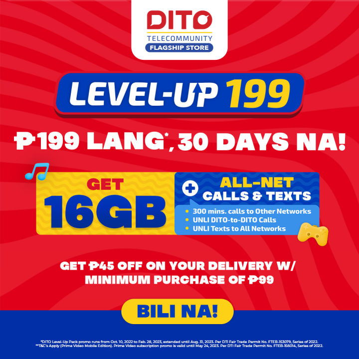 DITO Level-Up SIM Pack 199 with 16GB DATA | Lazada PH