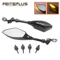 Universal Motorcycle Rear view Mirror 12V LED Turn Lights Side Mirrors Motorbike Rearview Mirror With Turn Signal Black Mirrors