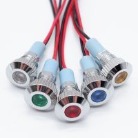 8mm LED Warning indicator light Metal Waterproof Signal Lamp Pilot Wires switch 3V 5V 6V 12V 24V 220V Red Blue White Green