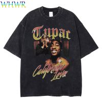 Kaus Vintage Tupac Pria Kaus Retro Pakaian Jalanan Kaus Dicuci Ukuran Besar Kaus Lengan Pendek Musim Panas Kaus Cetak Kasual S-4XL-5XL-6XL