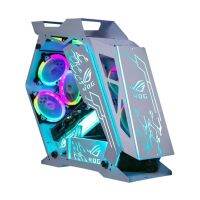 Casing Komputer Gaming DIY แผงด้านข้างกระจกนิรภัยเทมเปอร์โปร่งแสงมีพัดลมบอร์ดควบคุมไฟ LED รองรับระบบระบายความร้อนด้วยน้ำ MATX ATX ระบายความร้อนด้วยอากาศ