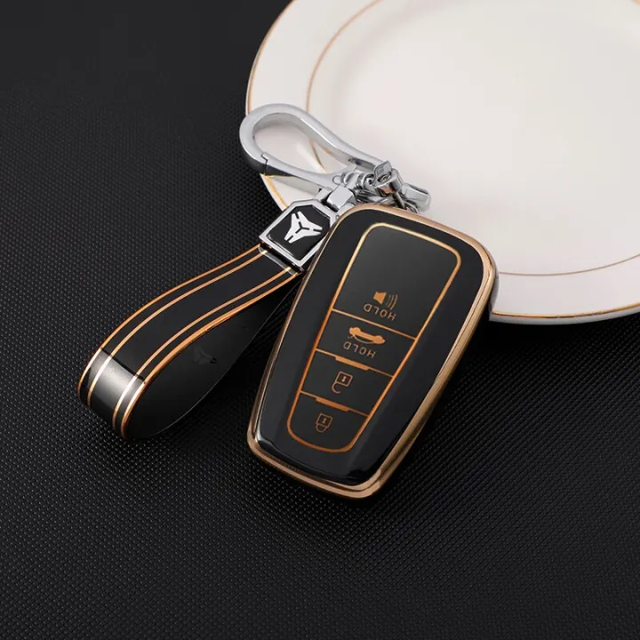 ontto Custodia per Chiave Auto, Adatta per Toyota Avalon Camry Prius Corolla C-HR RAV4 Avalon Land Cruiser Prado TPU Silicone Portachiavi Custodia Portachiavi 3 Tasti Oro Grigio