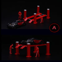 20211:64 Traffic Facilities Maintenance Tool Vehicle Repair Set Model Lift Road Cone Figure Set