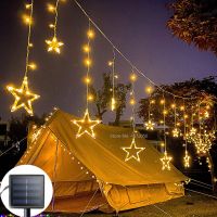 Solar Star Moon Lamp Fairy Curtain String Lights Christmas Decor Solar Outdoor Light for Home Wedding Party Garden Decoration