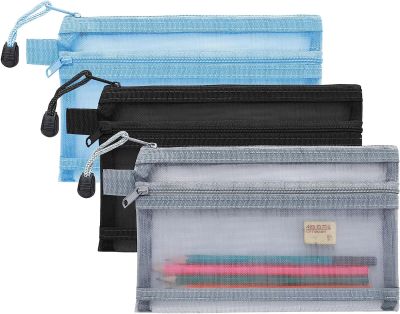 Portable Pencil Pouch For Girls And Boys Cosmetic Bag Double Layer Mesh Pencil Case Zipper Pencil Case