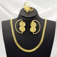 【lz】♘㍿☍  Conjunto de jóias borboleta ajustável para mulheres anéis banhados a ouro 24k brincos colar festa de casamento nupcial presentes Dubai