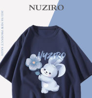 NUZIRO(พร้อมส่ง)เสื้อยืดแขนสั้น ลายกระต่ายสีน้ำเงิน ผ้านิ่ม เด้ง ใส่สบาย สไตล์เกาหลี #I0054