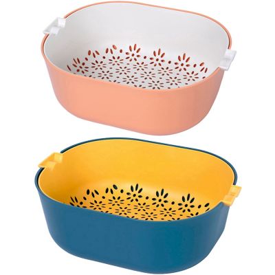 2 Pack Kitchen Strainer and Colander Set,Pasta Strainer for Noodle, Salad, Berry, Fruit, Vegetables, Dishwasher Safe