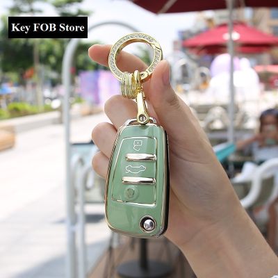 dfthrghd TPU Car Flip Key Case Cover Shell Fob for Audi A1 A3 A6 A6L Q2 Q3 Q7 TTS R8 S6 RS3 Protector Keychain