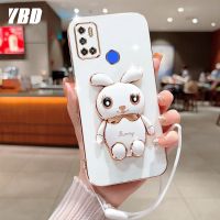 YBD เคสกระต่ายน่ารักสำหรับ Infinix Tecno Spark 6 Air Tecno Spark 5 Air KE6 KF6 KE6j เคสโทรศัพท์การ์ตูนขาตั้งสามมิติเคสซิลิโคนแบบนิ่มฟรีสายคล้อง