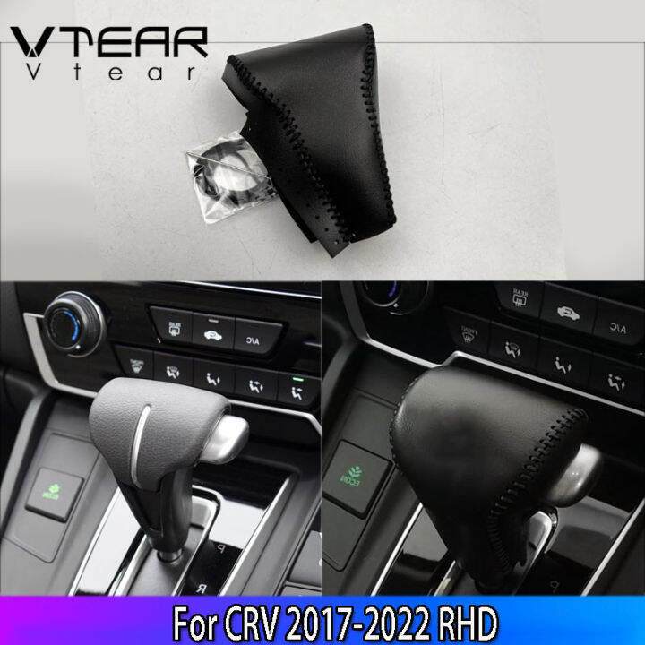 vtear-สำหรับ-honda-crv-cr-v-2007-2023ที่ปุ่มหนังแท้สีดำชุดเกียร์เบาะเคสติดกับแผ่นรอง-hiasan-interior