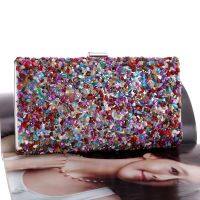 Fashion summer women clutch party wedding ladiese evening bags stones candy color chain shoulder purse