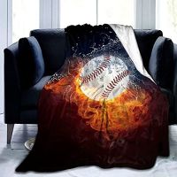 New Style Fire Baseball Throw Blanket Flannel for Bed Couch Sofa Living Room Blanket 3D Print Warm Lightweight Kids Boys Teens King Size