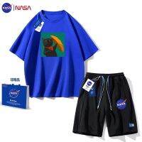 【July hot】 NASA official joint short-sleeved mens and womens summer suit loose tide brand t-shirt set