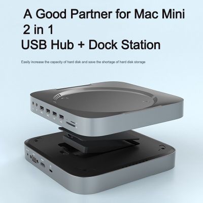 USB C Hub + แท่นวางมือถือกล่องใส่ฮาร์ดดิสก์สำหรับ Mac Mini รองรับ HDMI VGA Tf/ การ์ดรีดเดอร์ SD เหมาะสำหรับ Mac Mini Feona