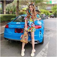 Chompoo Fashions  ชุดเดรส เดรสทรงตรงแขนสั้น + ยางมัดผม + แมสปิดปาก สีฟ้า