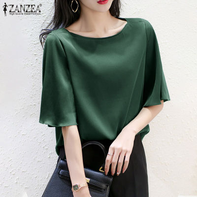 (เคลียร์สต๊อกขาย)(จัดส่งฟรี) Fancystyle ZANZEA ผู้หญิงสไตล์เกาหลีแขนสั้นเสื้อซาตินเนียนเสื้อยืดท็อปส์สำนักงานธุรกิจเสื้ออย่างเป็นทางการ #11