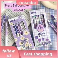 RUPANBO039392692 6PCS/Set ประเภทกดกด ปากกาเจล พร้อมคลิปหนีบ หมึกดำ0.5มม. ปากกาเซ็นชื่อ ที่มีคุณภาพสูง ดอกทิวลิป ปากกาที่เป็นกลาง ของขวัญสำหรับนักเรียน