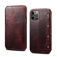 Suitable For Iphone13 Oil Wax Simple First Layer Cowhide Phone Case Flip Card Apple 13 Pro Max Leather Case