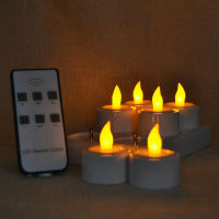 6Pcs/Set LED Candles Remote Controlled Flickering Frosted Rechargeable Tea Light Electronics Candle Waxless Bar Wedding-Amber