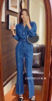 Factory Outlet 2023 Early Spring New WomenS High -Level Wide -Legged Pants Suit Jeans Denim Strap Jumpsuit