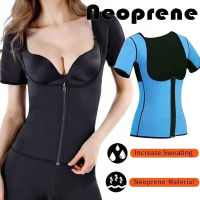 Womens Neoprene Sauna Sweat Shirt Waist Trainer With Zipper Suitable for Weight Loss Gym Exercise Body Shaper Top Fat Burner