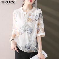 Seven-quarter sleeve chiffon shirt ladies summer 2023 new short-sleeved top mom fashion loose western style shirt