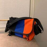 New casual nylon fabric stitching wide shoulder strap bag cool contrasting student sports large capacity crossbody for men and women