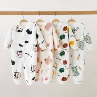 ผู้หญิง Baby Flannel Climb Clothes Baby Coral Velvet Jumpsuit ผู้ชายฤดูใบไม้ร่วงและฤดูหนาวหนาทารกแรกเกิดที่อบอุ่น Sleepsuits ฤดูหนาว