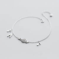 Music Note Anklet Real 925 Sterling Silver Music Note Charms Ankle Bracelets Foot Chains for Women Girls Summer Jewelry