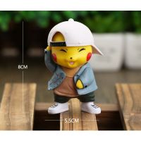 8Cm Pokemon Anime Pikachu Go Denim Clothes Action Figure Cosplay Pocket Monsters Car Decoration Model Gift Toys For Kids