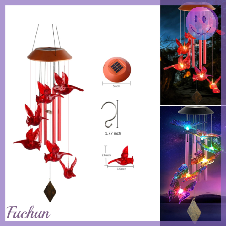 fuchun-โมบายกระดิ่งลมนกแสงอาทิตย์สีแดง-ไฟ-led-สปินเนอร์สายแบบเกลียวสำหรับแขวนกลางแจ้งบ้านผนังตกแต่งสวนสีแดง