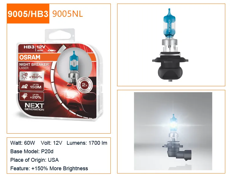 OSRAM H1 H3 H4 H7 H8 H11 9005 9006 12V Night Breaker Laser Next