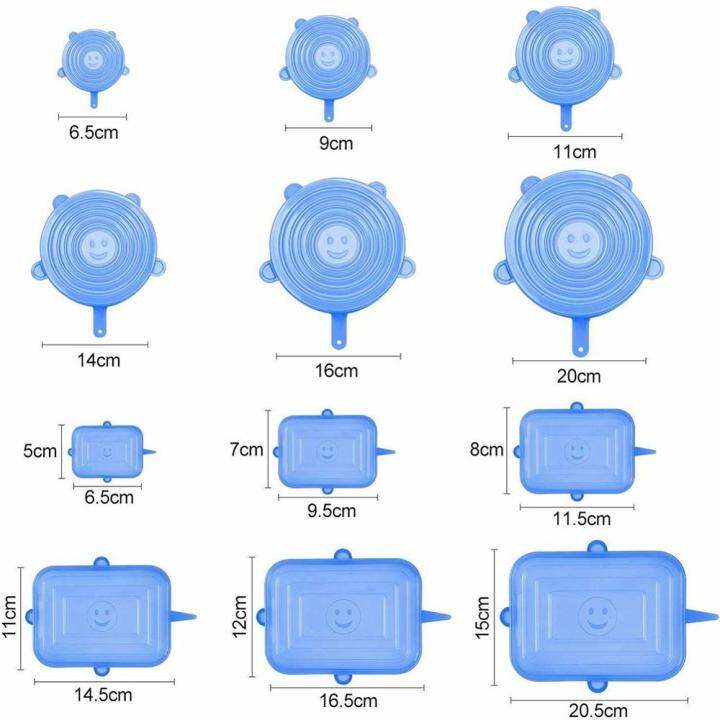 2023-hot-weizheng1-dropshipping-6-12ชิ้นฝาปิดซิลิโคนยืดชามซิลิโคนฝาปิดอเนกประสงค์ฝาหม้อปลอกซิลิโคนกระทะเครื่องวัดอุณหภูมิอาหารฝาครอบชามรักษาของสด