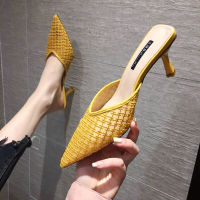 ฤดูร้อนเซ็กซี่ Stiletto Baotou รองเท้าแตะครึ่ง2022ใหม่เกาหลีส้นรองเท้าแตะสีทึบรองเท้าส้นสูงรองเท้าชี้รองเท้าแตะ